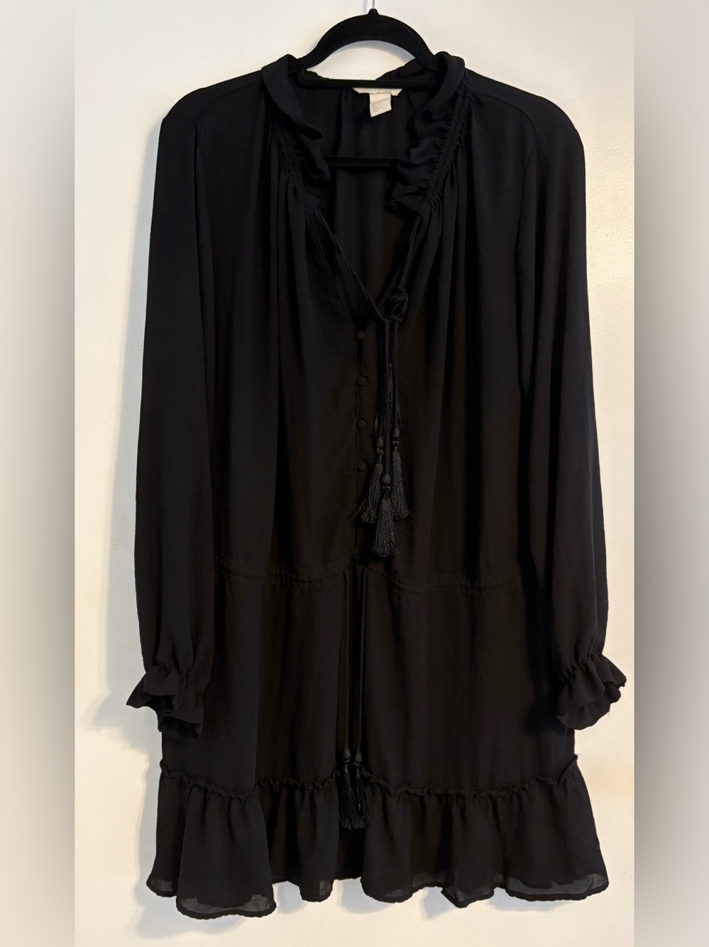 H&M Black Ruffle Tie-Front Tunic